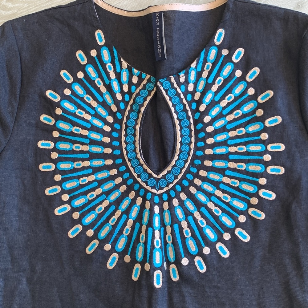 KAS Designs, Embroidered Pool/Beach Swim Coverup in 100% Linen.Large